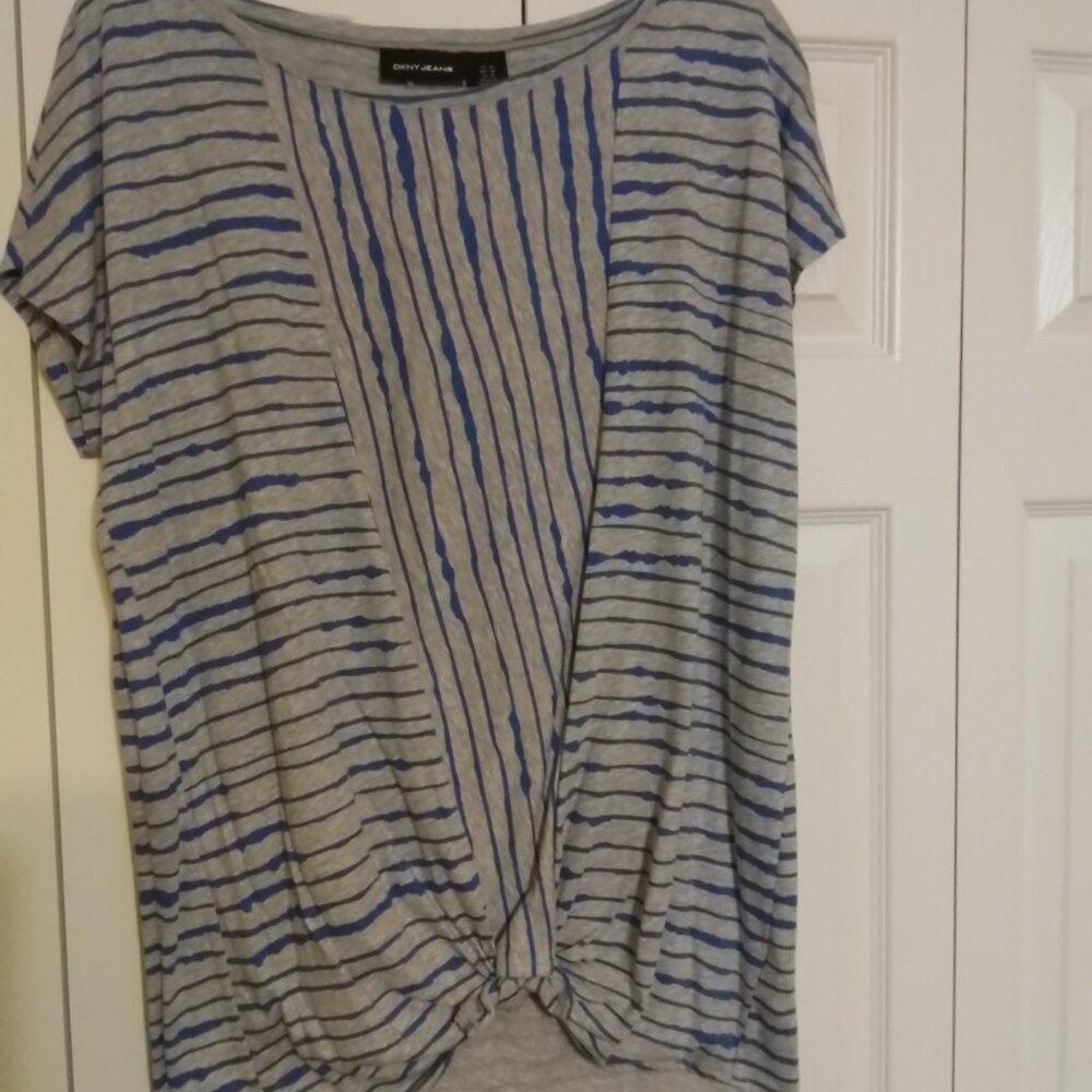 Vintage DKNY Jeans Tie Front Blue/Gray Blouse Medium